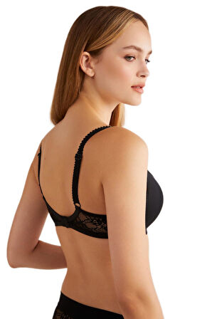 Kom Amour Dantelli Yumuşak Kaplı Siyah Sütyen 