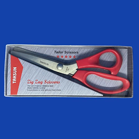 Taksun Makas Plastik Saplı Sürfile Zigzag 9" (23cm) Kırmızı