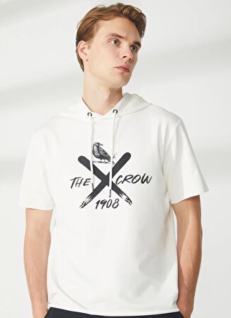 The Crow Kapüşon Yaka Beyaz Erkek Sweatshırt TC3903-100 RUN