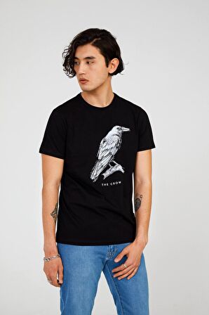 The Crow Bisiklet Yaka Baskılı Siyah Erkek T-Shirt THE CROW