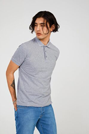 The Crow FATHER BASIC POLO Gri Erkek Tshirt