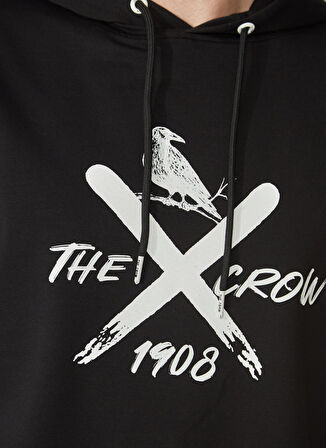 The Crow Kapüşon Yaka Siyah Erkek Sweatshırt TC3903-1 RUN