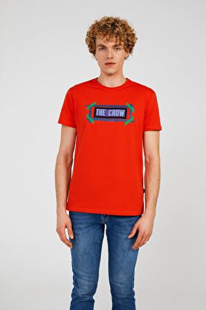 The Crow Bisiklet Yaka Baskılı Kırmızı Erkek T-Shirt TC7127