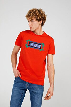 The Crow Bisiklet Yaka Baskılı Kırmızı Erkek T-Shirt TC7127