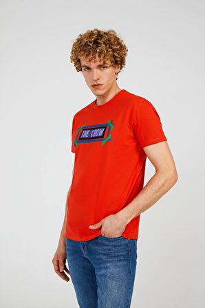 The Crow Bisiklet Yaka Baskılı Kırmızı Erkek T-Shirt TC7127