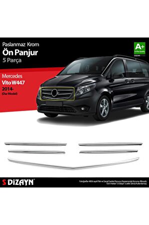 S-dizayn Mercedes Vito W447 Krom Ön Panjur Dar Model 5 Prç. 2014-2020 Uyumlu