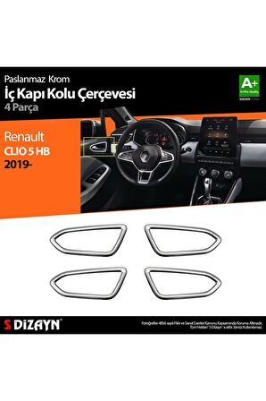 S-dizayn Renault Clio 5 Krom Iç Kapı Kolu Çerçevesi 4 Prç. 2019 ve Üzeri