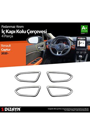 Renault Captur 2 Uyumlu Krom Iç Kapı Kolu Çerçevesi 4 Parça. 2020 Üzeri