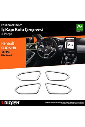 Renault Clio 5 Uyumlu Krom Iç Kapı Kolu Çerçevesi 4 Prç. 2019 Ve Üzeri (mat Krom)