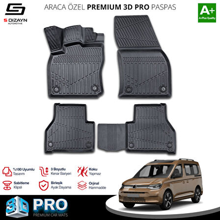 S-Dizayn VW Caddy 3D Pro Havuzlu Paspas 2020 Üzeri A+ Kalite