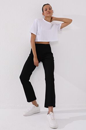 Siyah Gizli Fermuar Cepli Rahat Form Klasik Paça Kadın Eşofman Alt - 94148 | XL