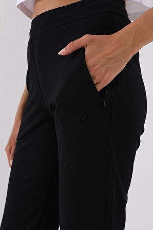 Siyah Gizli Fermuar Cepli Rahat Form Klasik Paça Kadın Eşofman Alt - 94148 | XL