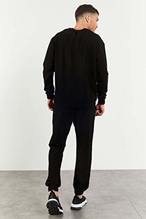 Siyah Casual O Yaka Lastik Paça Erkek Oversize Eşofman Takımı - 85120 | S