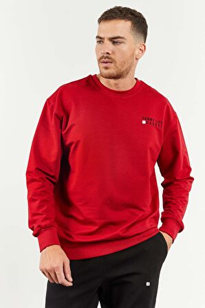 Kırmızı - Siyah Casual O Yaka Lastik Paça Erkek Oversize Eşofman Takımı - 85120 | S
