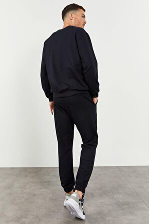 Lacivert Casual O Yaka Lastik Paça Erkek Oversize Eşofman Takımı - 85120 | S