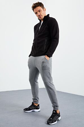 Siyah Fermuarlı Sweatshirt Slim Fit Dik Yaka Erkek Polar - 87270 | XXL