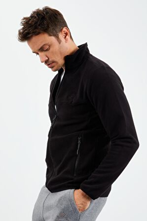 Siyah Fermuarlı Sweatshirt Slim Fit Dik Yaka Erkek Polar - 87270 | XXL