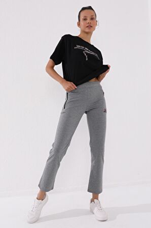 Gri Melanj Fermuar Cepli Rahat Form Klasik Paça Kadın Eşofman Alt - 94195 | L