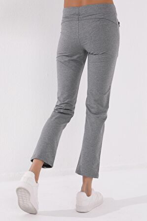 Gri Melanj Fermuar Cepli Rahat Form Klasik Paça Kadın Eşofman Alt - 94195 | L