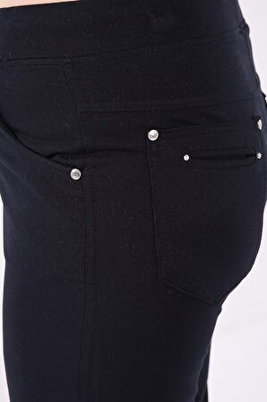 Lacivert Klasik Paça Taş Detaylı Kadın Büyük Beden Eşofman Alt  - 94040 | 52