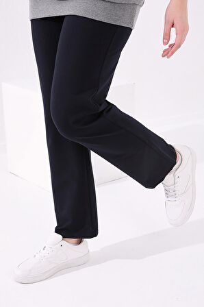 Lacivert Klasik Paça Taş Detaylı Kadın Büyük Beden Eşofman Alt  - 94040 | 52