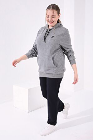 Lacivert Klasik Paça Taş Detaylı Kadın Büyük Beden Eşofman Alt  - 94040 | 52