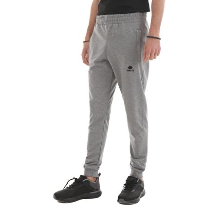 Gri Melanj Fermuar Cepli Dar Kalıp  Jogger Erkek Eşofman Alt - 84343 | XL