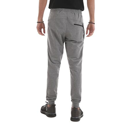 Gri Melanj Fermuar Cepli Dar Kalıp  Jogger Erkek Eşofman Alt - 84343 | XL