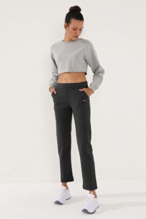 Antrasit Melanj Yüksek Bel Cepli Rahat Form Klasik Paça Kadın Eşofman Alt - 94185 | XL