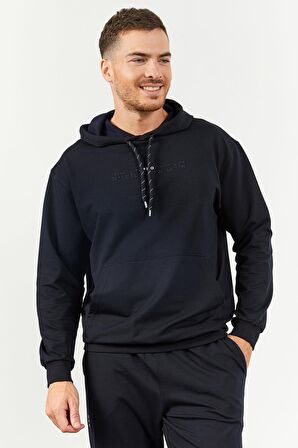 Lacivert Kapüşonlu Kanguru Cep Lastik Paça Erkek Oversize Eşofman Takımı - 85117 | S