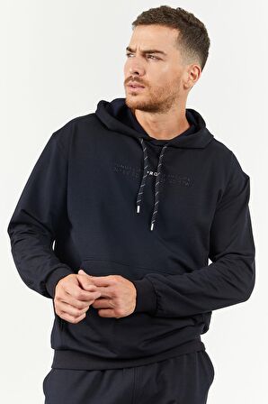 Lacivert Kapüşonlu Kanguru Cep Lastik Paça Erkek Oversize Eşofman Takımı - 85117 | S