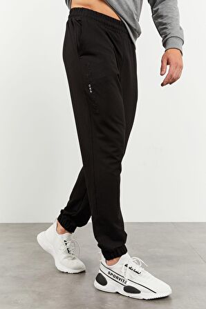 Gri Melanj - Siyah Kapüşonlu Kanguru Cep Lastik Paça Erkek Oversize Eşofman Takımı - 85117 | XXL