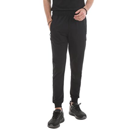 Siyah Fermuar Cepli Standart Kalıp Jogger Erkek Eşofman Alt - 84651 | L