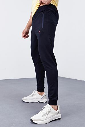 Lacivert Fermuar Cepli Standart Kalıp Jogger Erkek Eşofman Alt - 84651 | XL