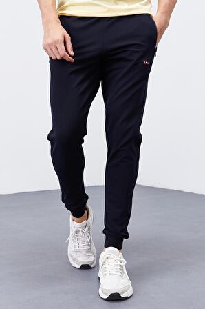 Lacivert Fermuar Cepli Standart Kalıp Jogger Erkek Eşofman Alt - 84651 | XL