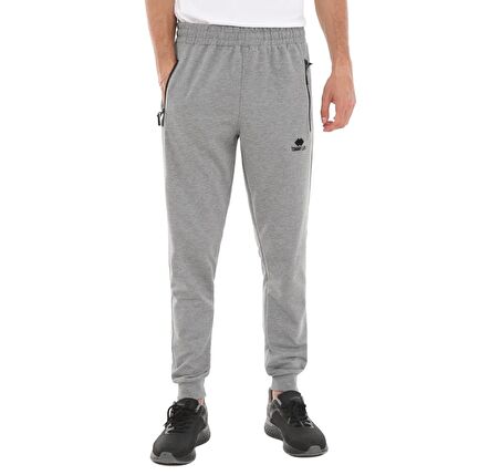 Gri Melanj Fermuar Cepli Standart Kalıp Jogger Erkek Eşofman Alt - 84651 | M