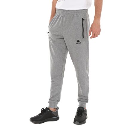 Gri Melanj Fermuar Cepli Standart Kalıp Jogger Erkek Eşofman Alt - 84651 | XL