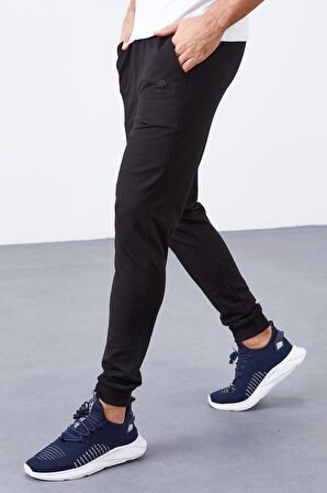 Siyah Klasik Cepli Standart Kalıp Manşetli Erkek Eşofman Alt - 84652 | XL