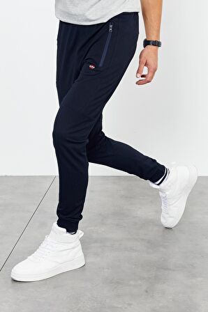 Lacivert Air Baskılı Fermuar Cepli Standart Kalıp Jogger Erkek Eşofman Alt - 84587 | M