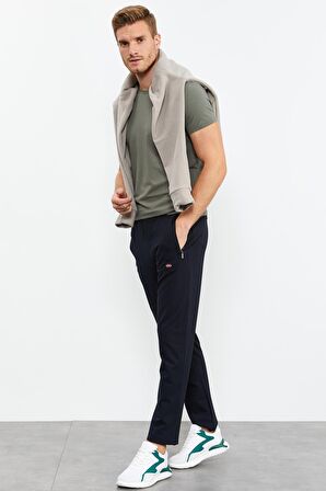 Lacivert Fermuar Cepli Dar Kalıp Klasik Paça Erkek Eşofman Alt - 84669 | XXL