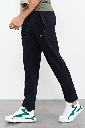 Lacivert Fermuar Cepli Dar Kalıp Klasik Paça Erkek Eşofman Alt - 84669 | XXL