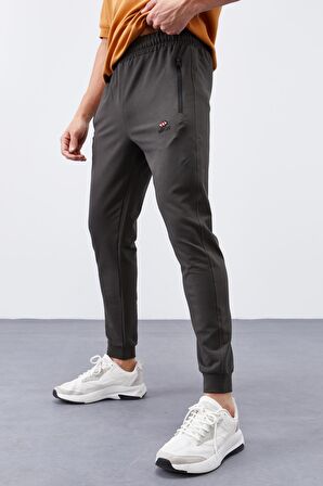 Haki Fermuar Cepli Standart Kalıp Jogger Erkek Eşofman Alt - 84651 | L