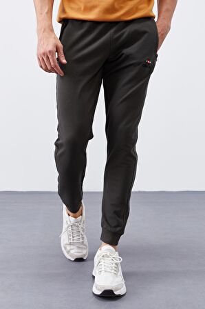 Haki Fermuar Cepli Standart Kalıp Jogger Erkek Eşofman Alt - 84651 | L