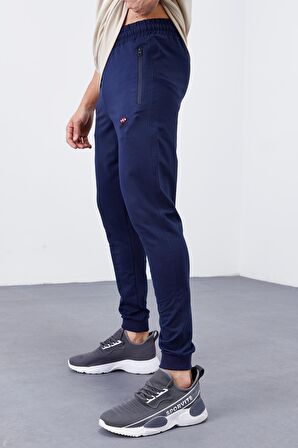 İndigo Fermuar Cepli Standart Kalıp Jogger Erkek Eşofman Alt - 84651 | L