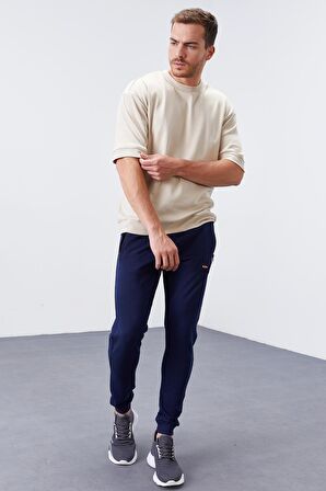 İndigo Fermuar Cepli Standart Kalıp Jogger Erkek Eşofman Alt - 84651 | M