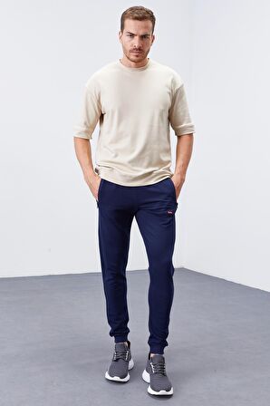 İndigo Fermuar Cepli Standart Kalıp Jogger Erkek Eşofman Alt - 84651 | S