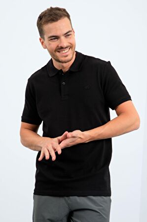 Siyah Basic Logolu Standart Kalıp Triko Polo Yaka Erkek T-Shirt - 87748 | M
