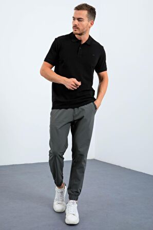 Siyah Basic Logolu Standart Kalıp Triko Polo Yaka Erkek T-Shirt - 87748 | M