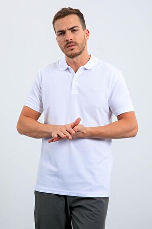 Beyaz Basic Logolu Standart Kalıp Triko Polo Yaka Erkek T-Shirt - 87748 | XL