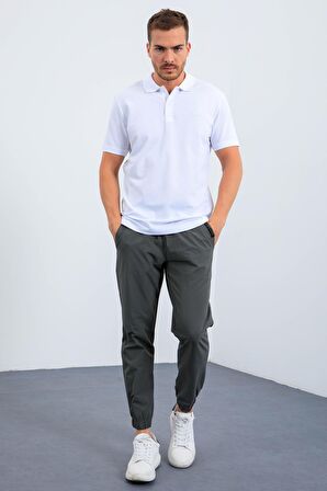 Beyaz Basic Logolu Standart Kalıp Triko Polo Yaka Erkek T-Shirt - 87748 | XL